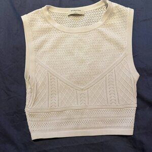 Aritzia Babaton Sculpt Knit Tank Top XS White Ribbed Crop Patterned